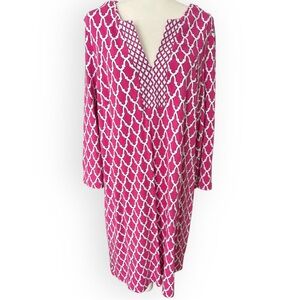 Crown & Ivy Split Neck Pink and White Shift Dress Size 2X